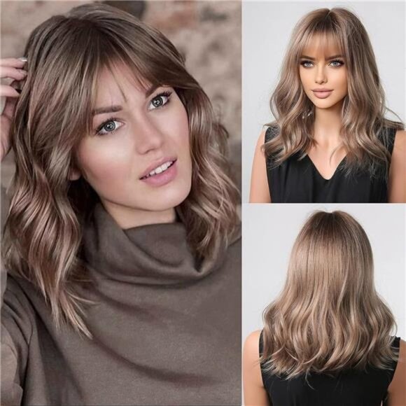 Wigs for Women Layered Synthetic Hair Wig with Highlight - Brown